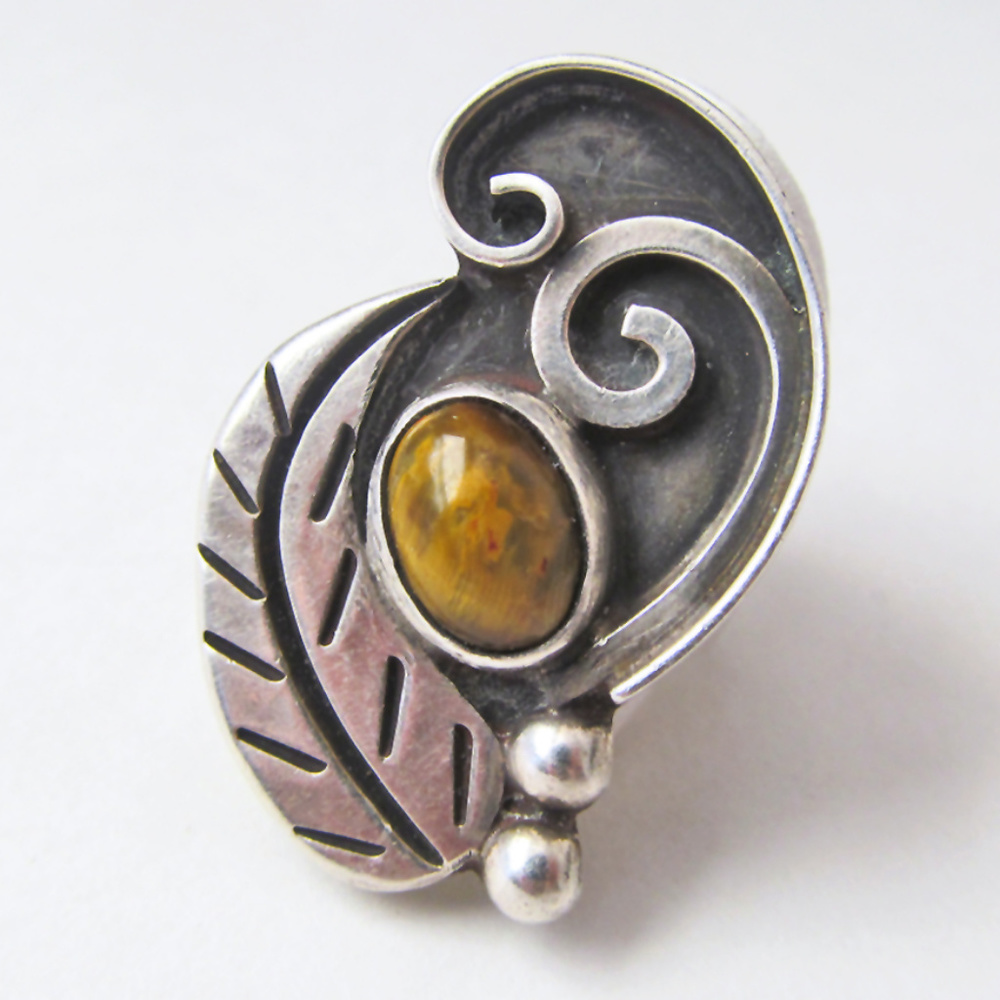 Big Bold Vintage Sterling Silver Tigers Eye Ring